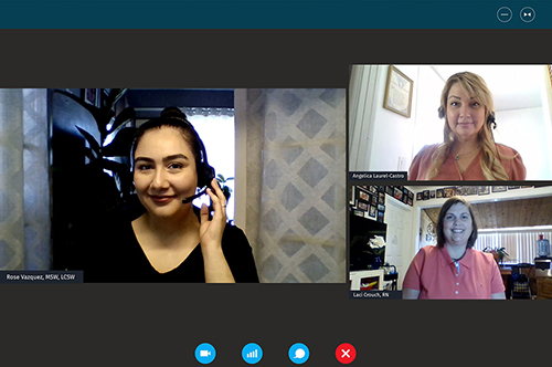Remote working taking on a zoom call.